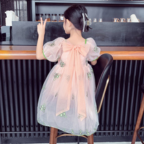 Girls dress summer 2022 new foreign atmosphere in the big boy Korean version of the net yarn summer children short sleeves princess skirt