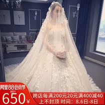 Word shoulder wedding dress bride 2021 new forest department white petals bandeau large size Qi Di palace long tail