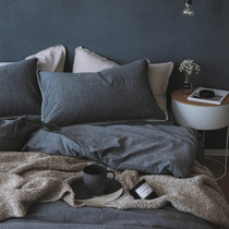 Plain straight water washing cotton pure cotton four-piece Nordic simple bedding linen texture sheets bed hats summer