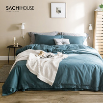 Straight polished cotton four-piece cotton polished thickened autumn and winter Nordic double bed pure color embroidery
