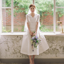 French light wedding dress 2021 new bride wedding registration dress female small man super fairy out of the yarn simple daily