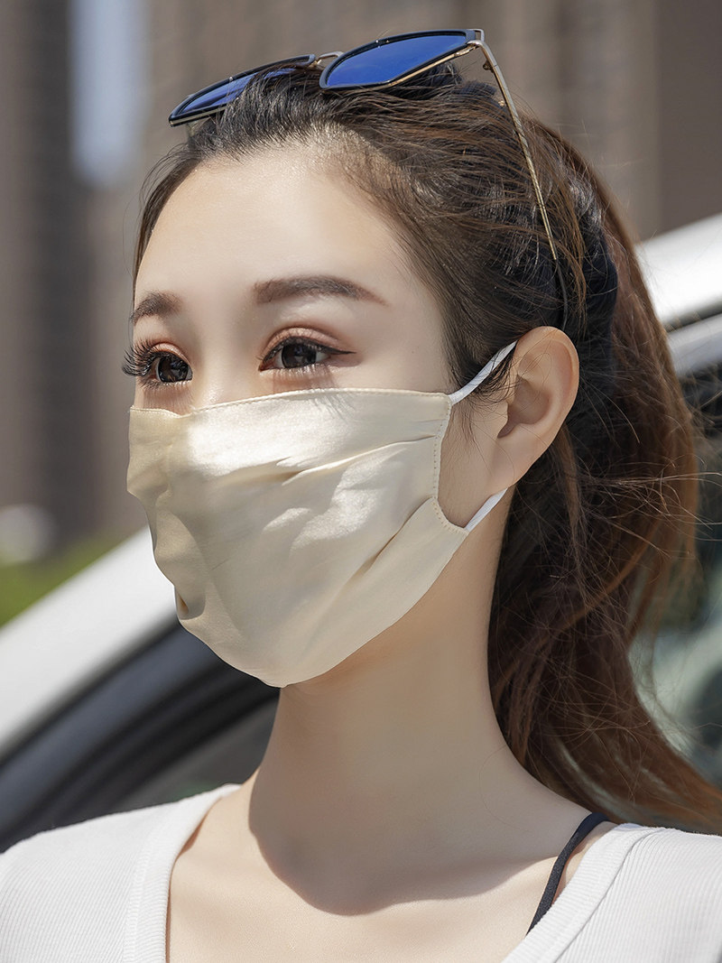 夏季真丝桑蚕丝口罩杭州丝绸缎面双层防遮阳透气紫外线面纱柔软