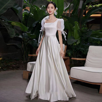 French wedding dress 2023 new bride Sen is out of the gauze white and brilliant satin greeting dress