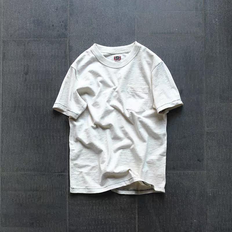 老时光粗布tee 复古怀旧咔叽280g厚实棉布短袖t恤圆领打底男新品