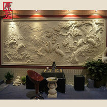Exterior wall sandstone relief Villa door decoration Sandstone stone relief Chinese hotel landscape wall painting crane welcome pine