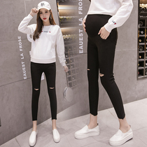 Gestational Woman Dress Small Black Pants Pure Cotton Elastic Pants Breaking Hole 80% Pants Spring Summer Small Subs 90% Short Subs 150cm Summer