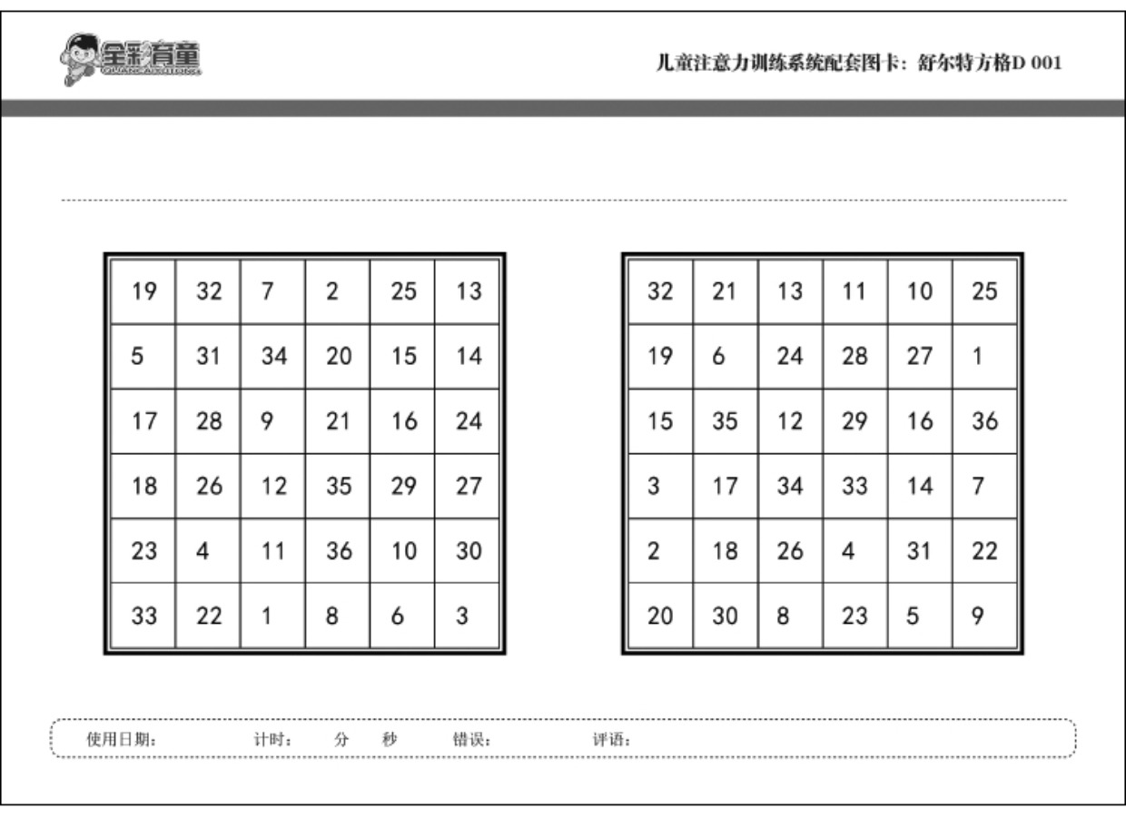 注意力专注力广度训练:舒尔特方格 视野扩大练习 儿童学习能力