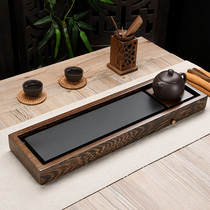 Whole piece of chicken wing wood tea tray Black gold stone solid wood tray surface tea sea tea table drainage simple household tea tray