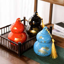 Ceramic gourd tea jar Medium and large Puer red green tea packaging sealed jar custom household double-layer Fulu jar