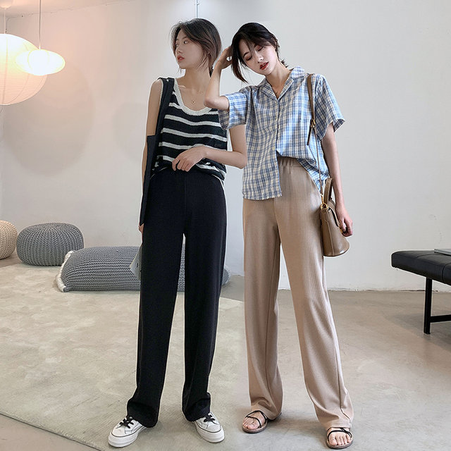 Ice silk wide-leg pants women's summer thin section was thin and versatile casual mopping pants high waist loose sagging nine-point straight pants Ice silk wide-leg pants women's summer thin section was thin and versatile casual mopping pants high waist loose sagging nine-point straight pants