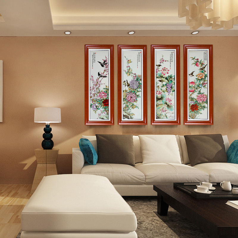 FC - 060 jingdezhen merry ceramic central scroll, the four seasons of flowers and birds porcelain plate painting the mural wall act the role ofing wall hanging