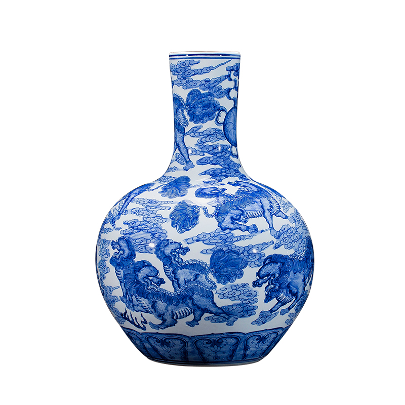 Chinese blue and white porcelain vase imitation qianlong year kirin tree jingdezhen ceramics sitting room adornment is placed