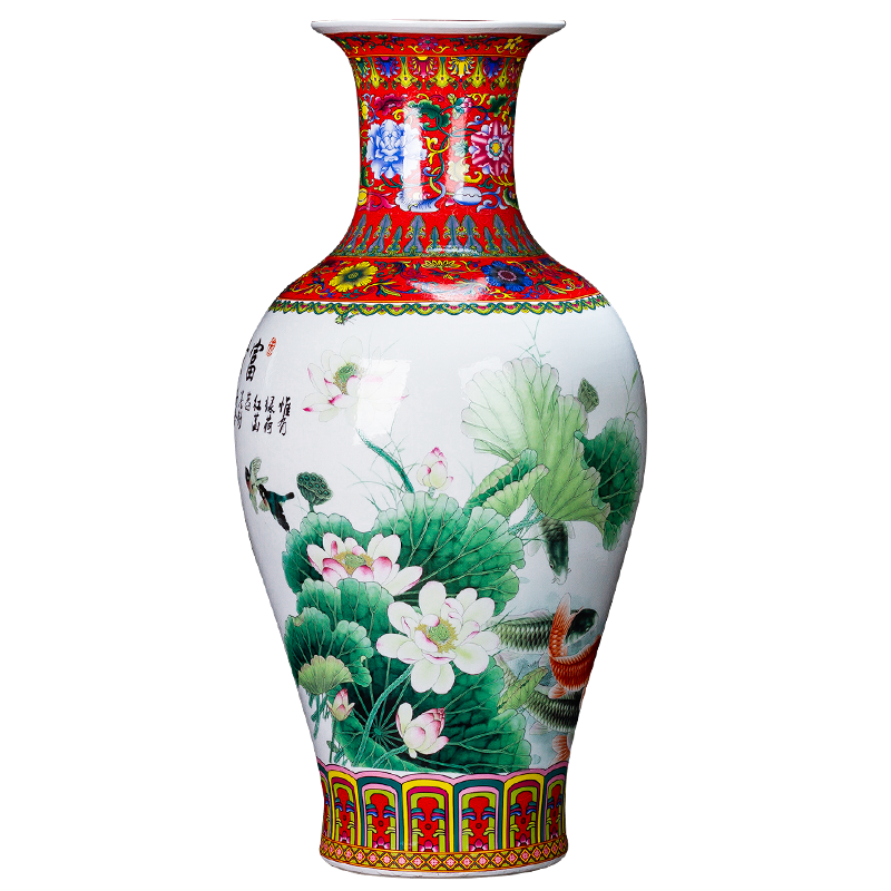 Jingdezhen ceramic vase furnishing articles household act the role ofing is tasted the sitting room of Chinese style restoring ancient ways is rich ancient frame colored enamel large tail bottles