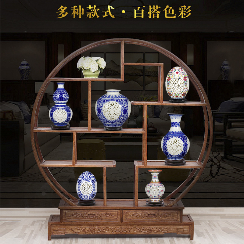 Jingdezhen ceramics vase pomegranate furnishing articles blue and white porcelain bottle hollow out rich ancient frame the sitting room of Chinese style household ornaments