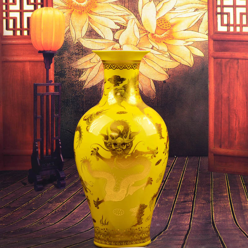 Jingdezhen ceramics, vases, flower arranging furnishing articles in yellow jinlong landing home decoration decoration large aj33 sitting room