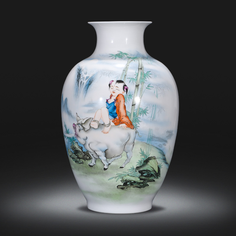 Famous master of jingdezhen ceramics hand - made pastel dried flower vase planting place, sitting room of Chinese style household ornaments