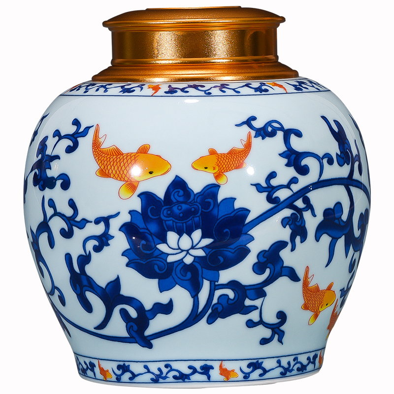 A kilo of jingdezhen ceramics with caddy fixings alloy cover seal storage tank of household of Chinese style tea POTS, large