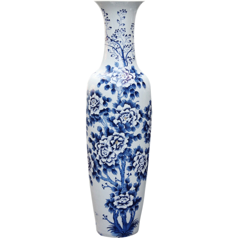 Hand - made jingdezhen ceramics glaze on the new Chinese style of large blue and white porcelain vase peony hotel furnishing articles large living room