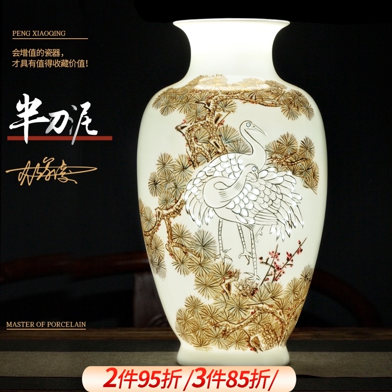Jingdezhen ceramic vase light key-2 luxury furnishing articles famous hand - made paint the living room of Chinese style household rich ancient frame porch decoration