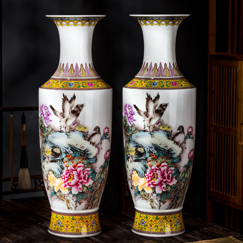Jingdezhen ceramic powder enamel of large vases, flower arranging large new Chinese style living room light key-2 luxury archaized decorations furnishing articles