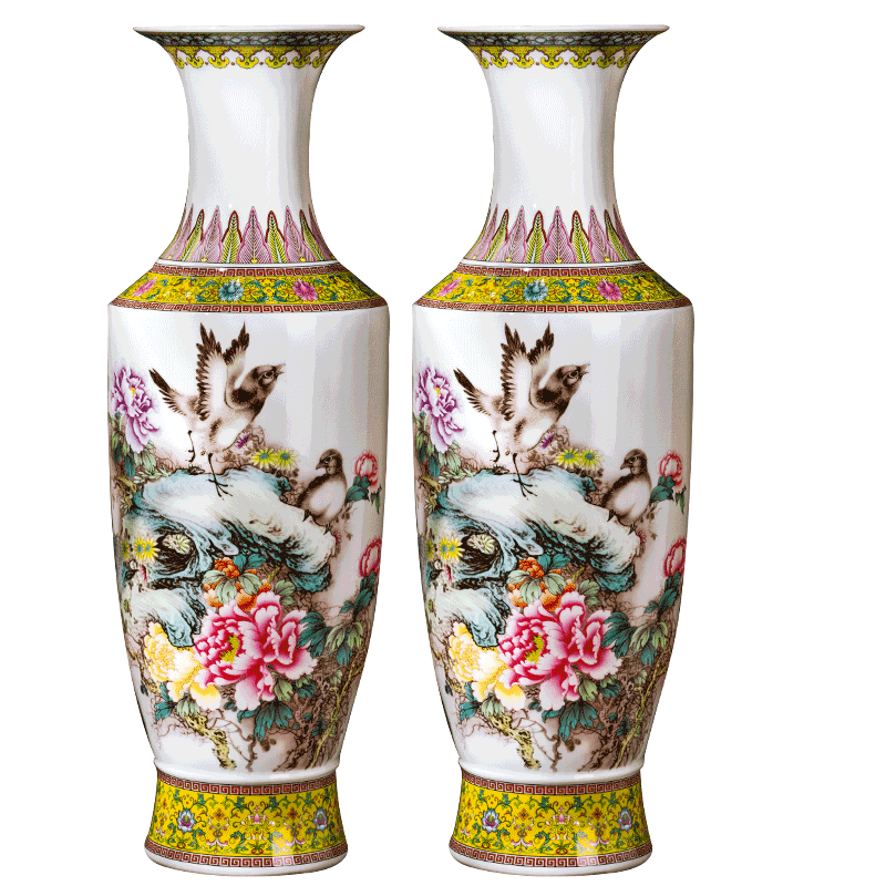 Jingdezhen ceramic powder enamel of large vases, flower arranging large new Chinese style living room light key-2 luxury archaized decorations furnishing articles