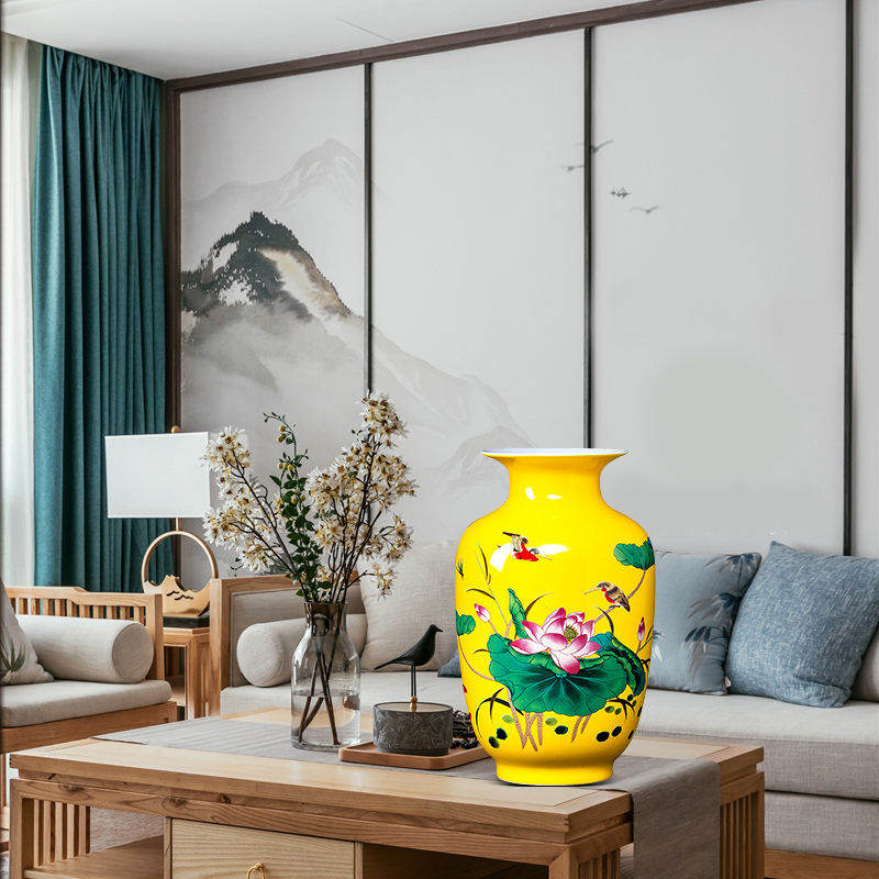 Jingdezhen ceramics furnishing articles pastel yellow glaze floret bottle of flower arranging modern new Chinese style household living room decoration