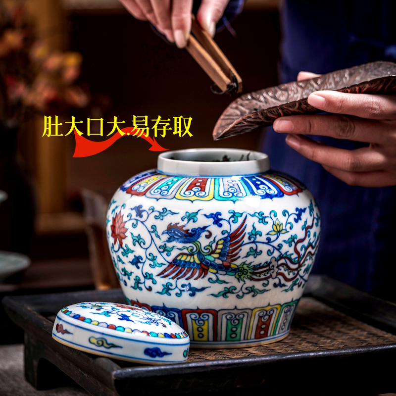 Blue and white porcelain of jingdezhen ceramic tea pot high - end large storage tank sealing hand - made retro household puer tea