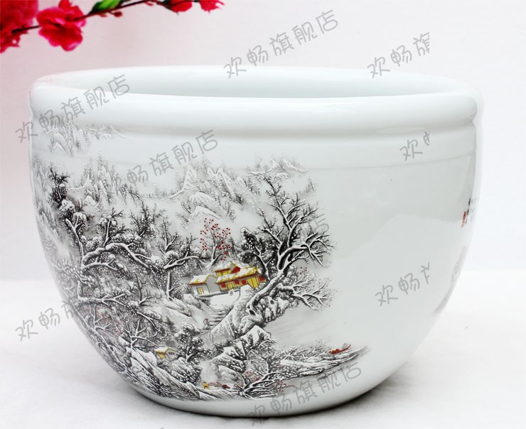 Yg11 merry snow figure of jingdezhen ceramics water lily bowl lotus goldfish turtle cylinder aquarium fish basin