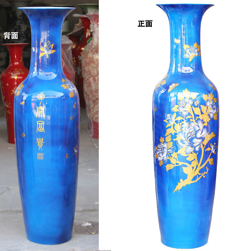 Jingdezhen ceramics deep - sea blue blooming flowers sitting room adornment is placed business gifts sf85 large vase