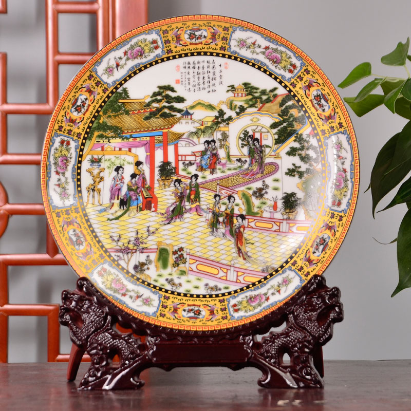 Jingdezhen ceramics decoration plate twelve gold hair pin hang dish home furnishing articles Z093 rich ancient frame sitting room decoration