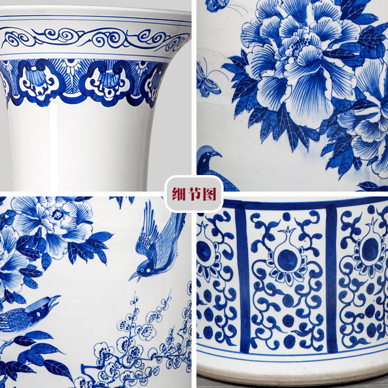 Large living room hand - made of blue and white porcelain of jingdezhen ceramics of Large vases, Chinese style household adornment hotel decoration