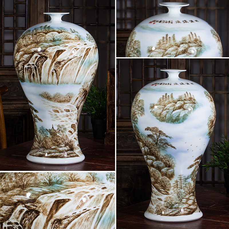 Jingdezhen ceramic antique color ink famous hand - made vases bonanza Chinese style home sitting room adornment is placed