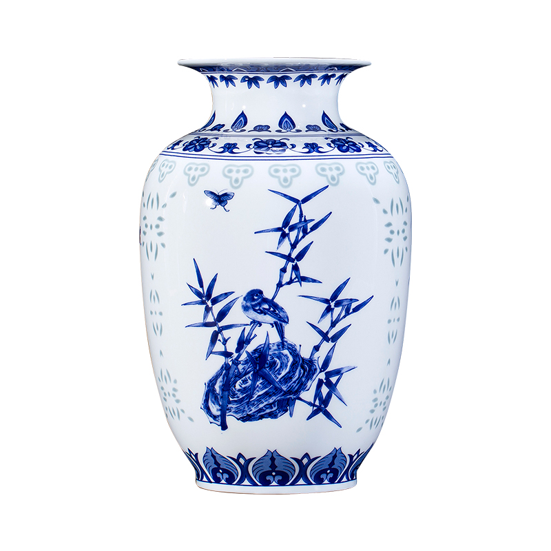 Exquisite blue and white porcelain of jingdezhen ceramics floret bottle of flower arrangement, the new Chinese style living room decorates porch place TV ark