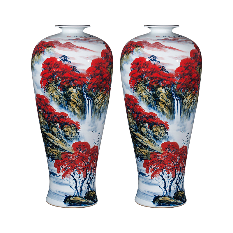 Jingdezhen ceramics vase of large furnishing articles home sitting room adornment of Chinese style red hand draw pastel landscape