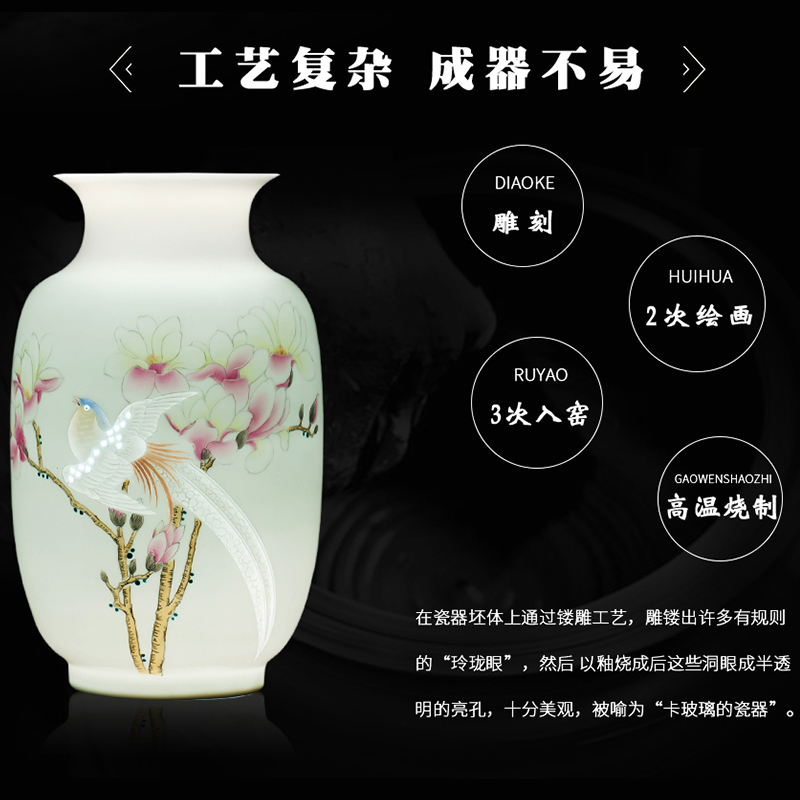 Jingdezhen ceramic masters hand by hand carved powder enamel vase flower arranging CV 18 spring sitting room adornment is placed