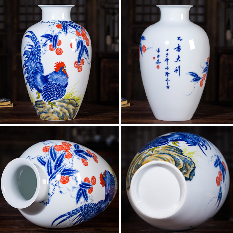 Jingdezhen ceramics hand - made pastel prosperous thin body new Chinese style household vase sitting room adornment is placed