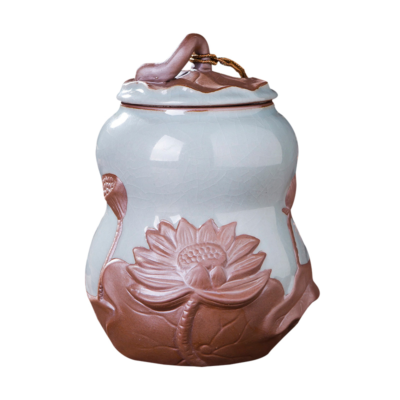 Pu 'er tea canister ceramics your up sealing tank storage jar large ice cracked POTS restoring ancient ways embossed lotus tea sets