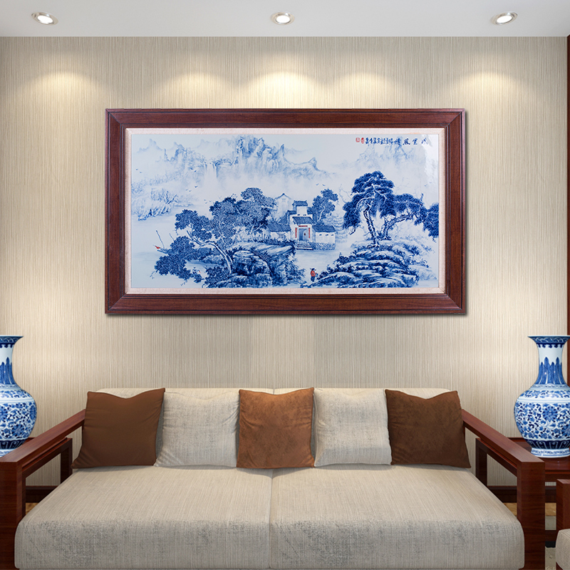 Jingdezhen ceramics hand - made of blue and white porcelain plate painting Chinese landscape painting in the sitting room adornment to hang a picture to a single office