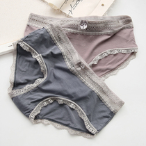 Close-fitting underwear soft waxy touch high elastic comfort light cotton crotch lace stitching buttock womens low-waist underwear
