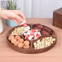 Creative solid wood grid round fruit plate High-end atmospheric nut snack plate High-end sense of coffee table household tray