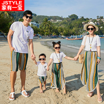 Parent-Child clothing summer clothing 2019 new tourism holiday ethnic style mother and daughter wide leg pants three beach set