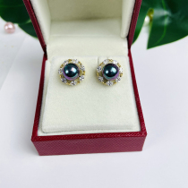 Microinlaid zircon stoneware Shells Pearl Earrings S925 Silver Natural Mother Bay Imitation Pearl Earrings Pendant Earrings White Purple