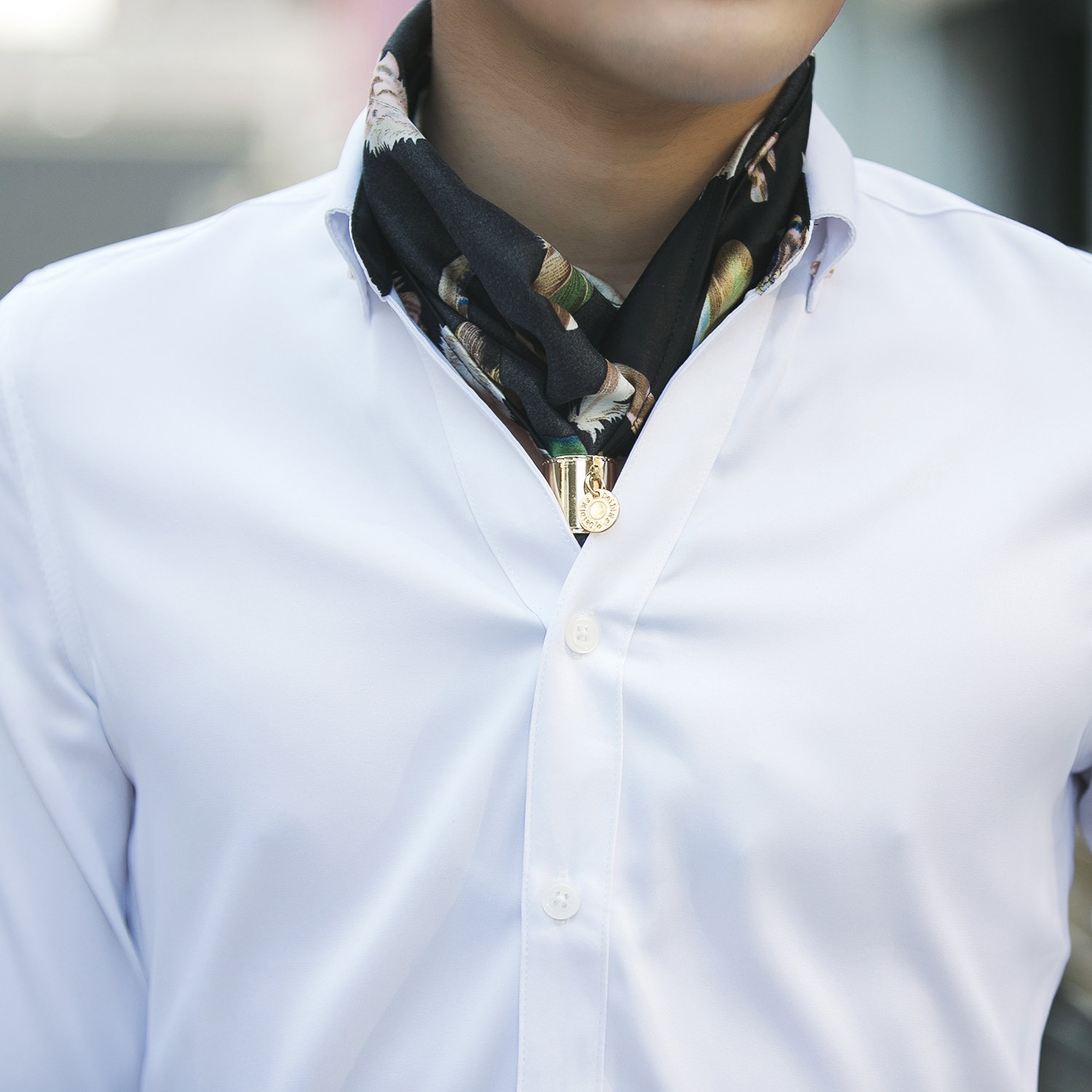 2019春新男抗皱长袖衬衫v领休闲衫绅士送丝巾衬衣c261-p70控85