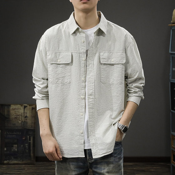 Spring new pinstripe workwear casual shirt men's Japanese retro large size patch shirt pure cotton lapel jacket
Spring new pinstripe workwear casual shirt men's Japanese retro large size patch shirt pure cotton lapel jacket