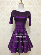 Danse dance beauty imported metal laser purple Half sleeve girls Latin dance Standard competition suit Super Flash conjoined