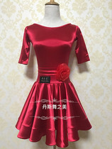 Imported flash elastic satin female children Latin dance standard regulations clothing Half sleeve oversized skirt wide fish bones