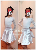 Relief lace flash elastic satin female children Latin dance Standard competition uniform oversized skirt