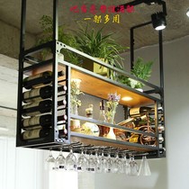 Bar hanging hanger Wrought iron household ceiling bar Restaurant decoration wall cabinet Wine cabinet bar upside-down goblet rack