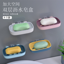 Soap box drain toilet creative punch-free laundry soap box double suction cup wall-mounted soap box shelf
