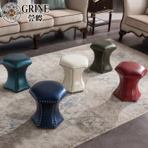 Leather small stool leather Pier sofa stool home living room round stool changing shoe stool KTV fitting room leather stool hexagon G